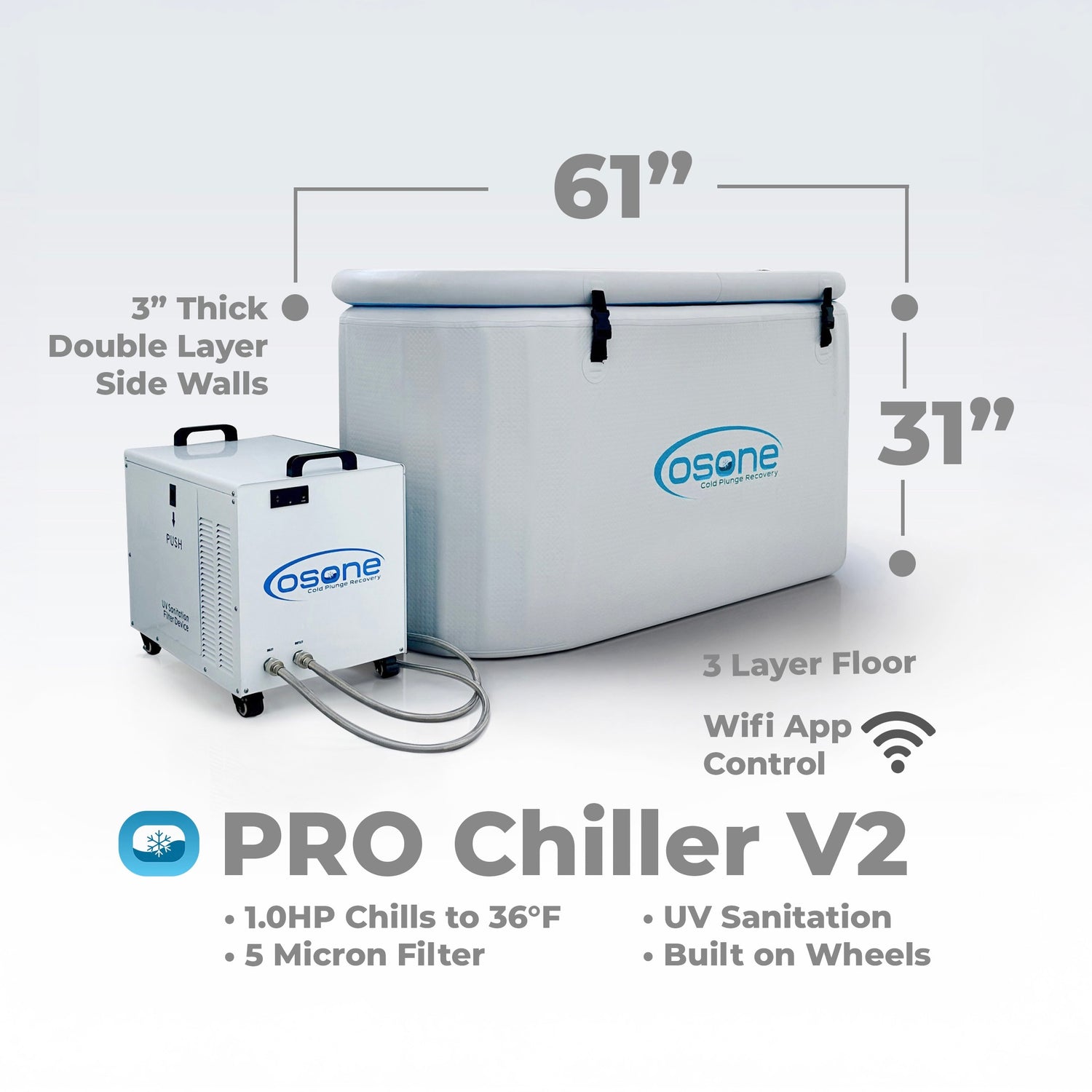OSONE HydroTub Cold Plunge Ice Bath with Pro 1 HP Water Chiller