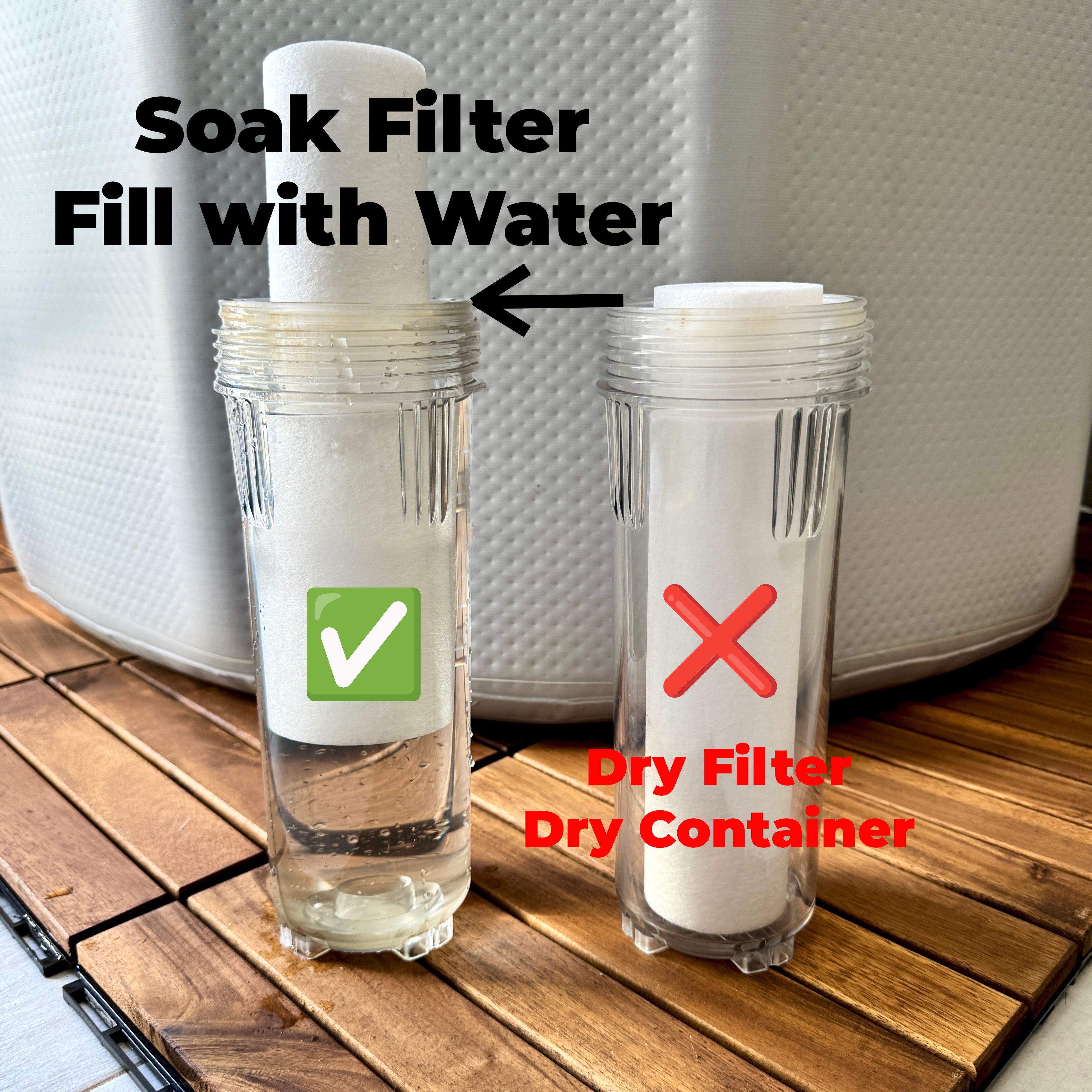 Soak filter, fill with water.