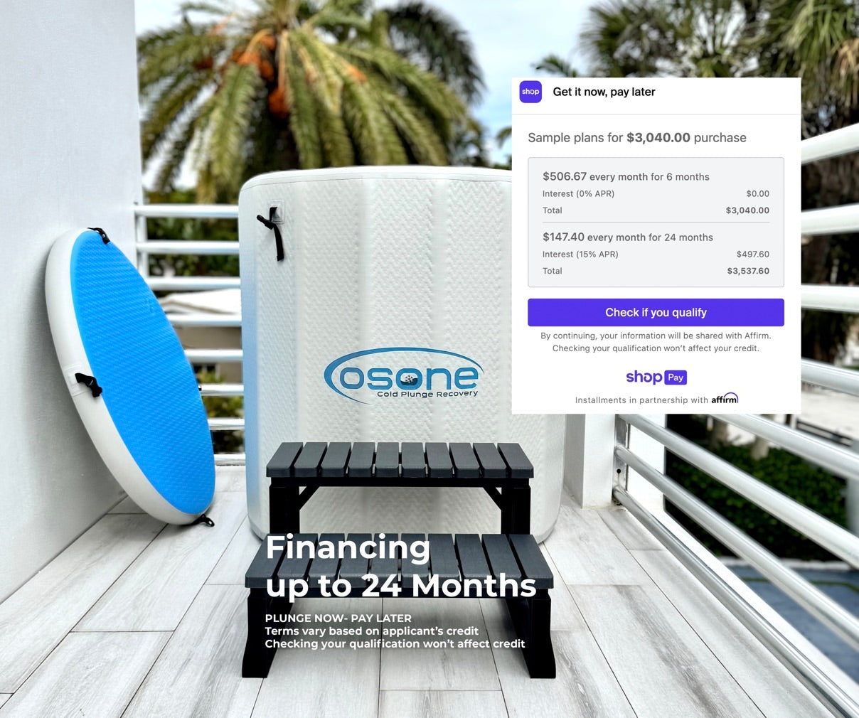 Financing up to 24 months with Shop Pay Installments and Affirm
