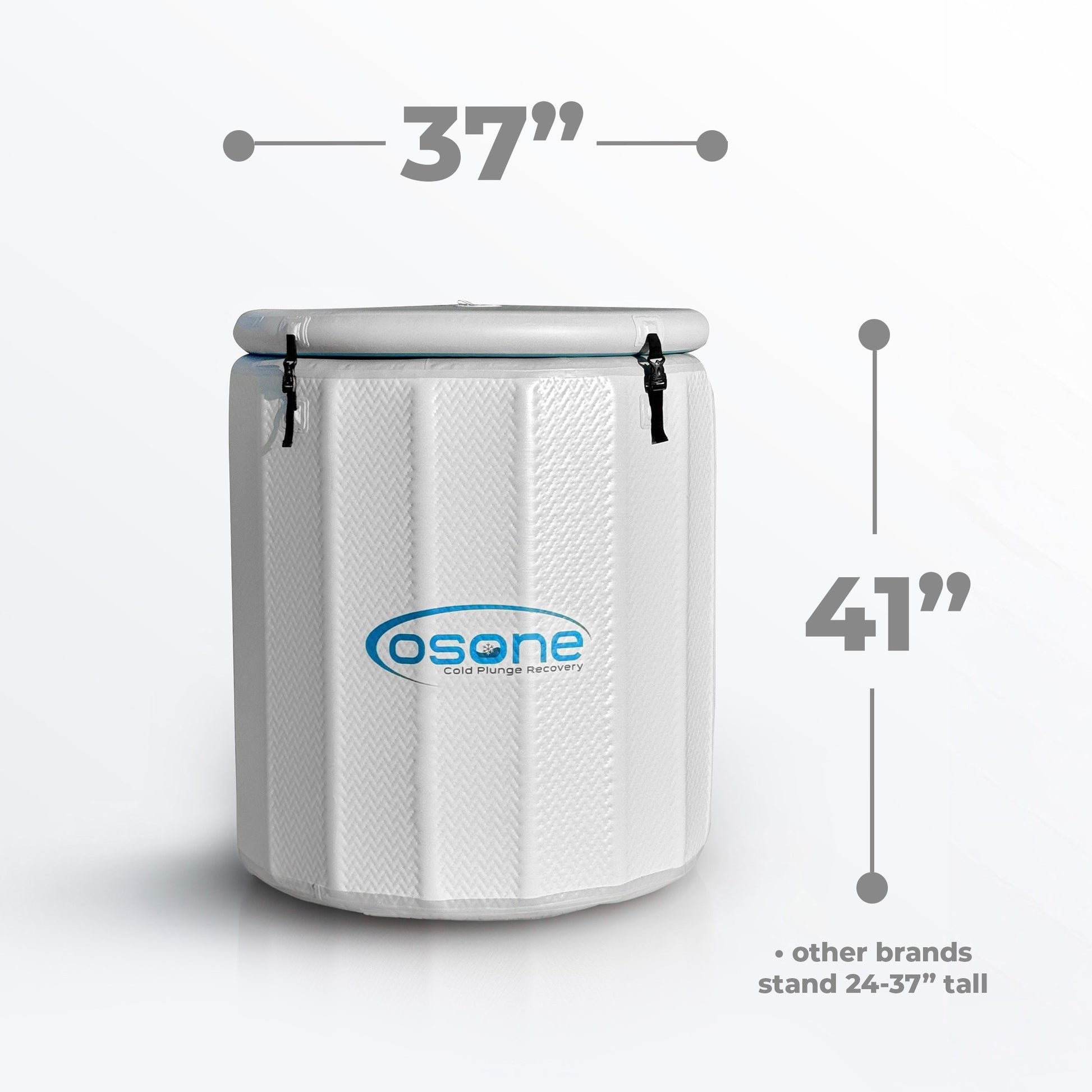 OSONE HydroBarrel Cold Plunge Ice Bath standing 41" tall and 37" wide