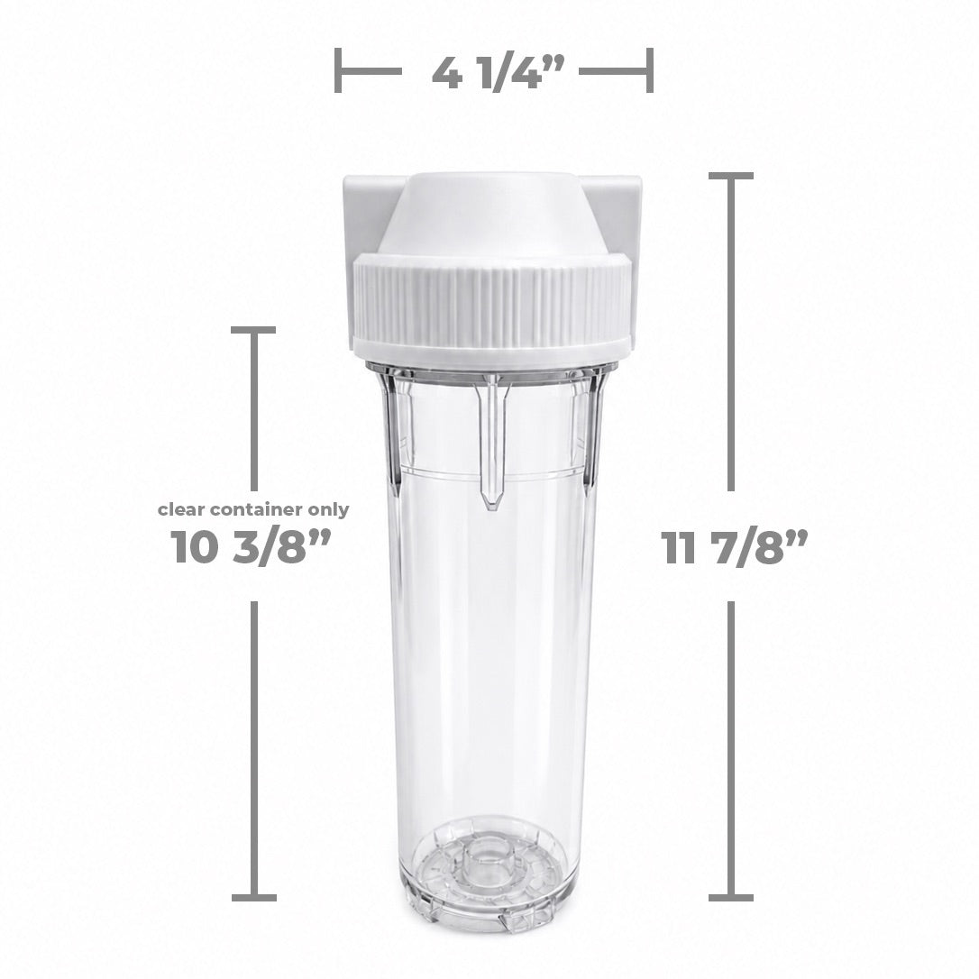 Measurements for Filter Housing with Lid. Full Setup is 4 1/4" wide x 11 7/8" tall.