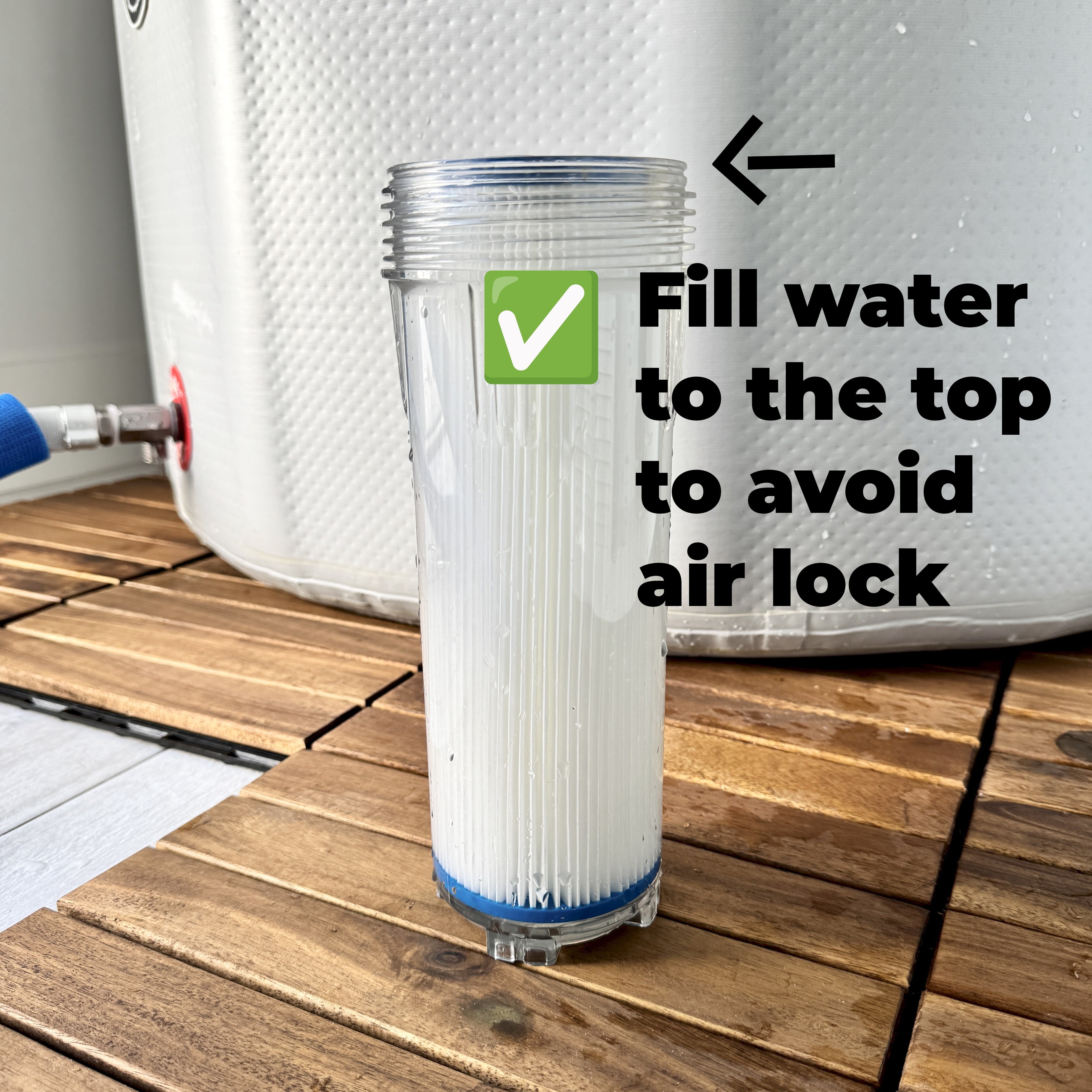 How to avoid air lock by filling water to the rim