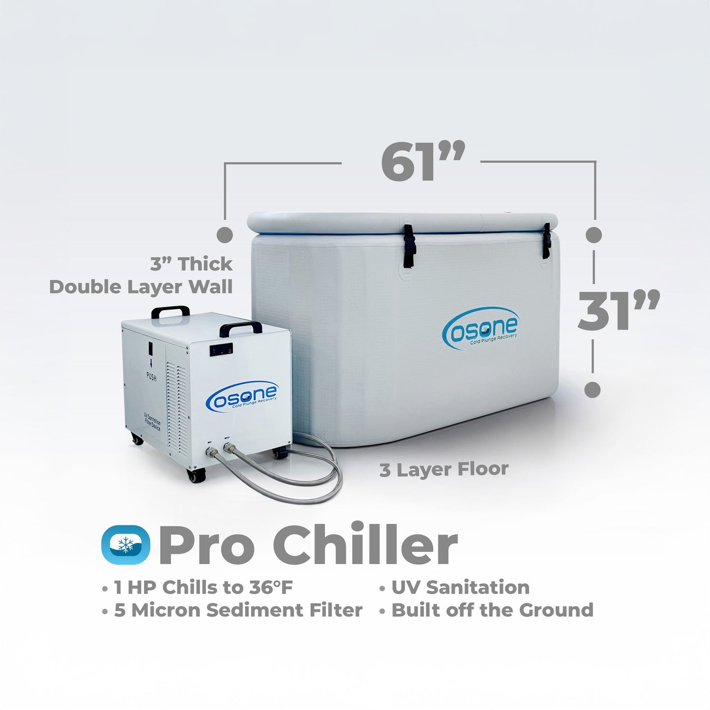 OSONE HydroTub Cold Plunge Ice Bath with Pro 1 HP Water Chiller
