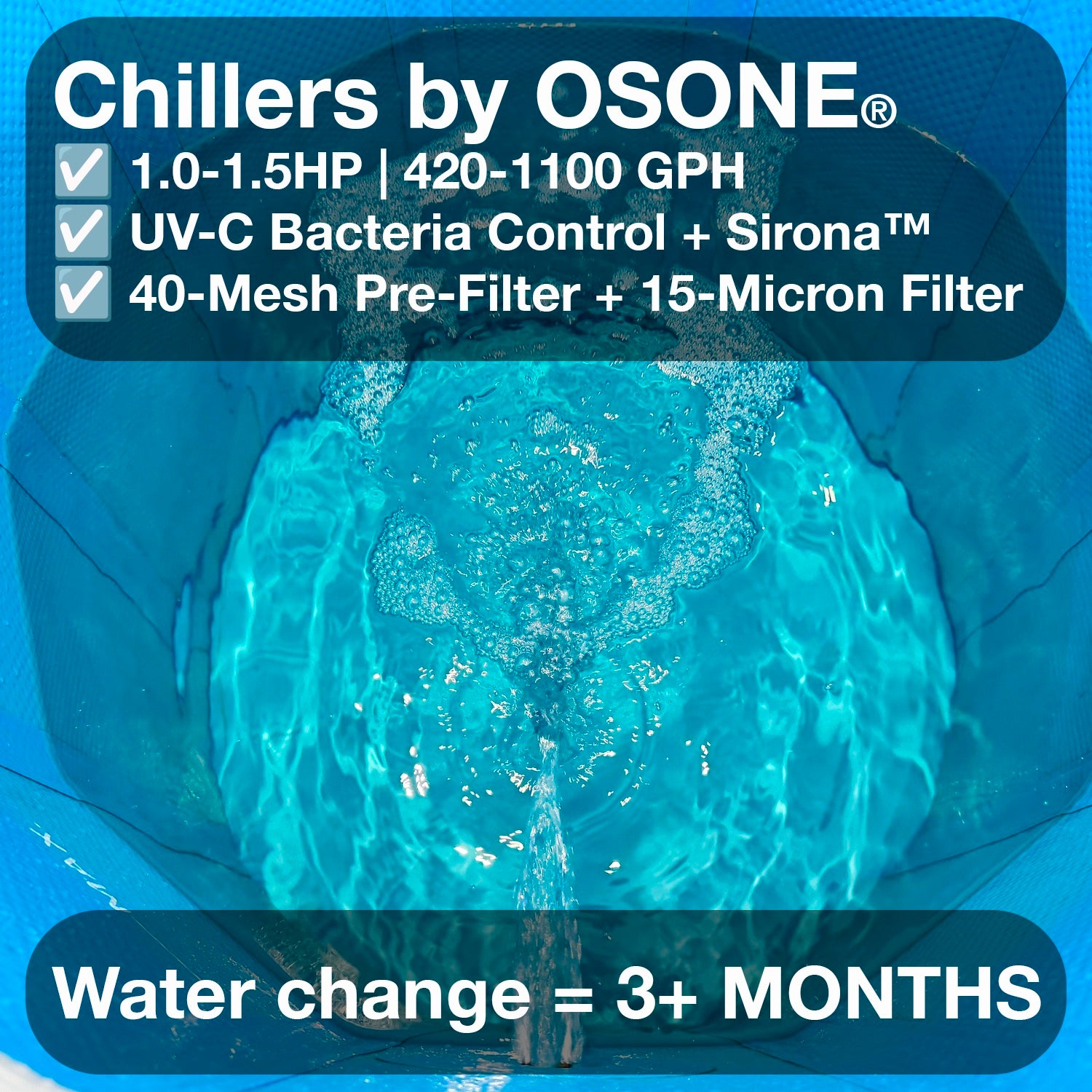 Chillers by OSONE = water changes every 3+ months
